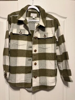 Caslon Olive & White Plaid Button-Up Shacket